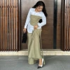 A three-piece set of European and American women's clothing with a design sense, lapel, slimming and patchwork long-sleeved shirt and African high-waisted wide-leg trousers Application Scenario